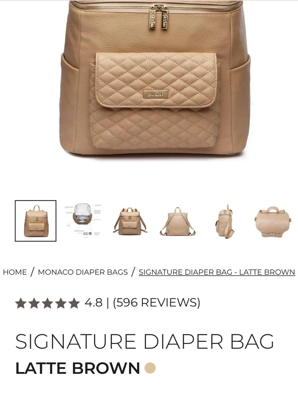 Quilted Front Pocket Baby Backpack Bag - Tan